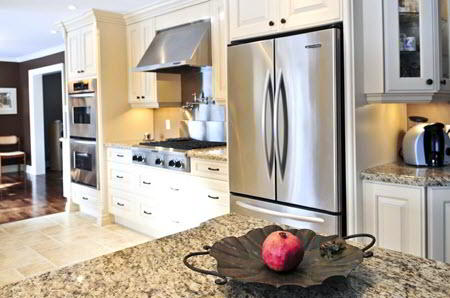 Stainless Steel Refrigerator In Luxury Kitchen