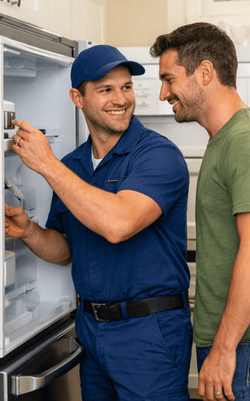 refrigerator repair technician repairing a refrigerator